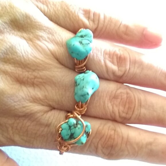 Size 8 ~ Turquoise Magnesite Nugget Ring! Boho  meets Bougie Beachside Charm! - Picture 12 of 13